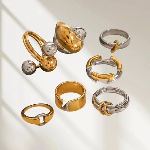 Bague Géométrique En Acier Inoxydable Bicolore Moderne Minimaliste Étanche Bijoux Hypoallergéniques Cadeau Pour Femmes