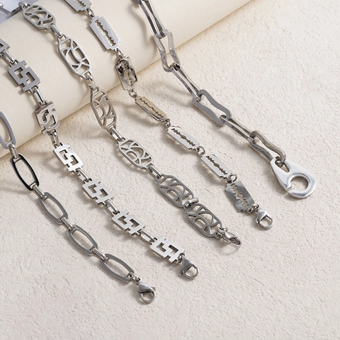 Minimalist Stainless Steel Link Chain Necklace For Men Women Hip Hop Industrial Style Punk Geometric Bone Figaro Jewelry