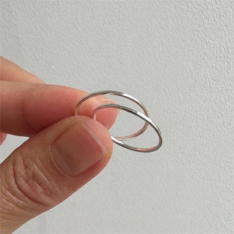 925 Sterling Silver Rings Stackable Minimalist Geometric Thin Line Black Enamel Jewelry For Women