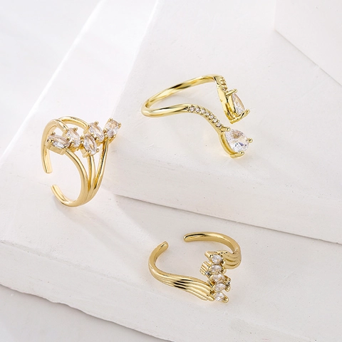 Copper Gold Plated Zircon Adjustable Open Ring Irregular Geometric Minimalist Fashion Finger Jewelry For Women