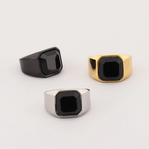 Durable Signet Ring Men Stainless Steel Square Stone Lapis Lazuli Tiger Eye Agate Retro Punk Street Jewelry