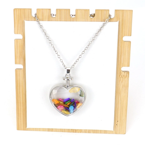 Collar Con Colgante De Botella De Deseos En Forma De Corazón Con Piedra Natural Triturada Vidrio Cadena De Aleación