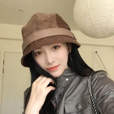Women Corduroy Bucket Hat Retro Winter Warm Fisherman Hat With Faux Leather Strap Metal Buckle Foldable Vintage Style
