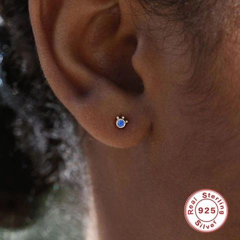 Vintage S925 Sterling Silver Stud Earrings For Women Emerald Green Blue Zirconia Inlaid Gold Silver Jewelry Halo Round Earrings