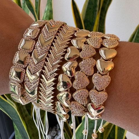Boheemse Vintage Koperen Strass Armband Voor Dames Exotisch Hart Blad Geometrisch Verstelbaar Stapelbaar Bedelarmband Sieraden