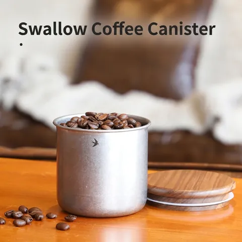 Coffee Canister Stainless Steel Storage Jar With Black Walnut Lid Airtight Sealing Food Container Vintage Brushed Swallow