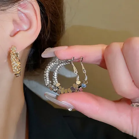 Orecchini A Cerchio Rotondi Minimalisti Con Zircone Intarsiato Gioielli Di Moda Geometrici Lucidi Con Perno In Argento