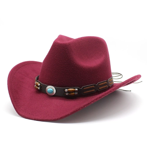Cappello Fedora Da Cowboy Western Feltro Di Lana Tesa Larga Vintage Perla Turchese Cinturino Cuoio Uomo Donna