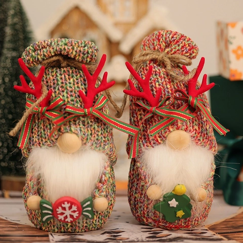 Gnome De Noël Poupée Sans Visage En Peluche Avec Bonnet Tricoté Bois De Renne Nez En Bois Décoration De Table Maison