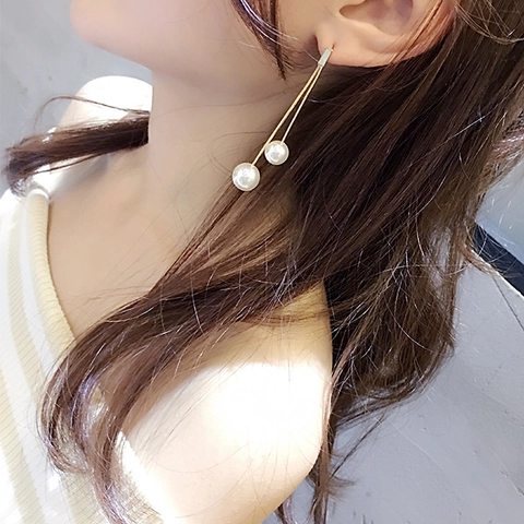 Pendientes Largos De Borla Aleación Imitación Perla Artificial Con Poste De Plata De Ley 925 Estilo Coreano Elegante