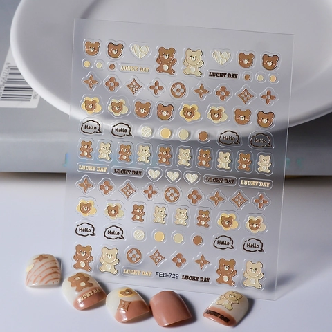 Adesivi Per Unghie In Rilievo Goffrato Motivo Orsetto Cioccolato Cuore Impermeabile Decorazione Manicure Fai Da Te