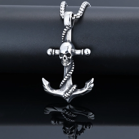 Collana Con Pendente Ancora Teschio Acciaio Inossidabile Gioielli Nautici Punk Gotici Retro Per Uomo Gancio Pirata