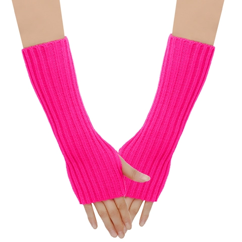 Guanti Senza Dita Scaldabraccia In Maglia Acrilica Foro Per Il Pollice Inverno Caldo Colore Solido Moda Unisex