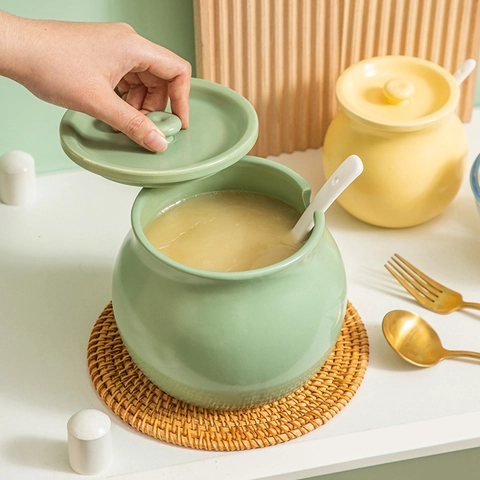 Barattolo Per Strutto In Ceramica Con Coperchio E Cucchiaio Resistente Al Calore Barattolo Per Condimenti Contenitore Olio