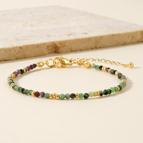 Handmade Natural Stone Beaded Bracelet For Women Bohemian Colorful Semi-Precious Stone Adjustable Gold Plated Chain Jewelry Gift