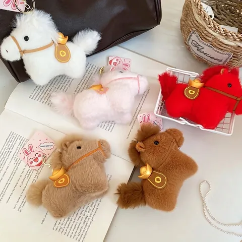 Simpatico Portachiavi Cavallo Peluche Ciondolo Borsa Giocattolo Animale Morbido Per Zaino Accessorio Kawaii