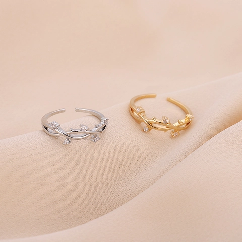 Verstellbarer Zweig Reben Ring Kupfer Zirkonia Offen Minimalistisch Natur Inspiriert Schmuck Damen