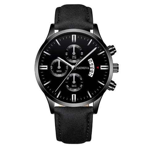 Montre À Quartz Pour Homme Business Casual Style Chronographe Calendrier Affichage Date Bracelet En Cuir Boîtier Métal Cadran Rond