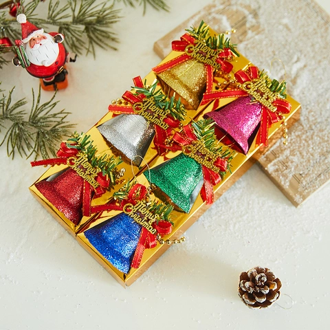 Bunte Weihnachtsglocken Ornamente Glitzer Kunststoff Festliche Dekorative Baumhänger Feiertagsparty Dekor