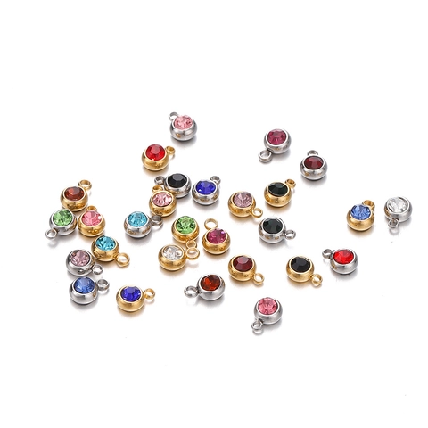 Round Birthstone Charms Stainless Steel Zircon Pendants For DIY Jewelry Making Necklaces Bracelets Jewelry Findings