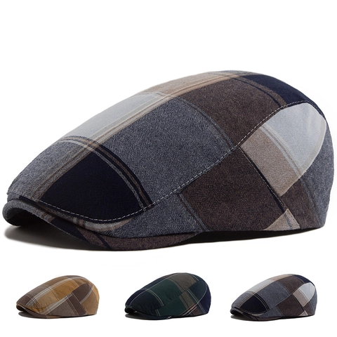 Berretto Piatto Retro A Quadri Britannici Cotone Traspirante Fibbia In Metallo Regolabile Cappello Vintage Unisex