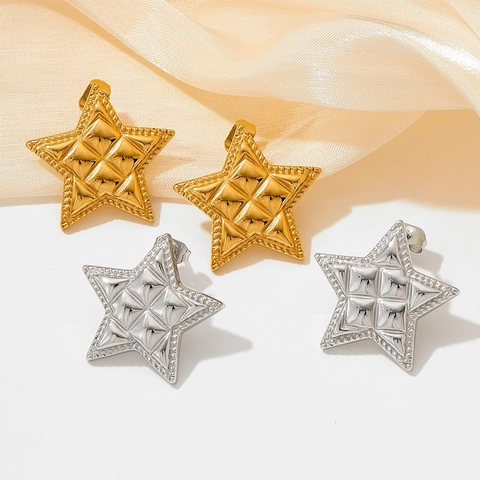 Ohrstecker Aus Edelstahl Sternform Gesteppte Textur Perlenrand Retro Punk Stil Für Damen