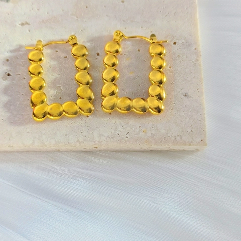 Geometrische Rechteckige Creolen Edelstahl 18K Vergoldet Bambus Hammerschlag Textur Modeschmuck Für Frauen