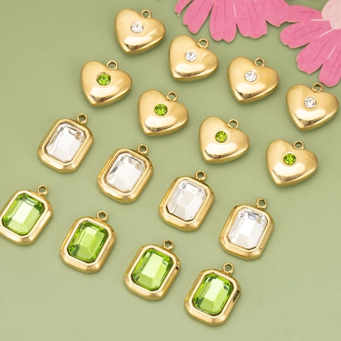 Ciondoli Charms DIY Cuore E Rettangolari Acciaio Inossidabile Cristallo Colorato Zircone Accessori Creazione Gioielli