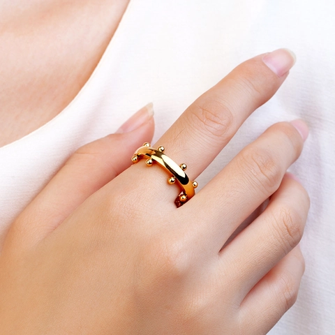 Minimalist Stainless Steel Bead Ring 18K Gold Plated Polished Smooth Surface Fashion Jewelry For Women Niche Design