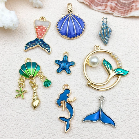 Ocean Theme Charms Pendants Alloy Enamel Mermaid Shell Starfish Conch DIY Jewelry Making Accessories Craft Supplies