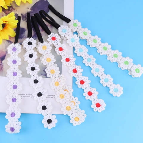 Baby Headband Embroidered Lace Small Daisy Flower Elastic Hair Band For Infants Toddlers Kids Cute Floral Accessories