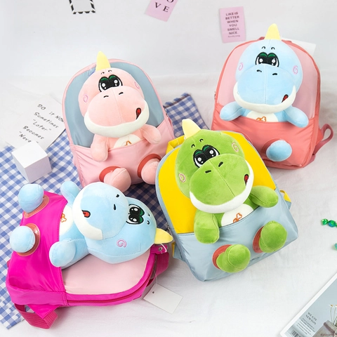Kids Backpack Detachable Plush Dinosaur Doll Waterproof Nylon School Bag For Toddler Kindergarten Cute Cartoon