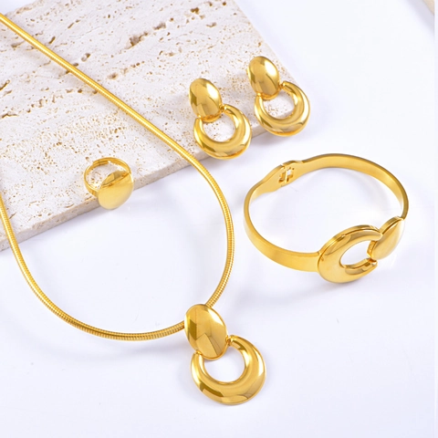 Collezione Gioielli in Acciaio Inossidabile a Forma di U Ciondolo a Goccia Collana Catena Serpente Orecchini Bracciale Anello Donna