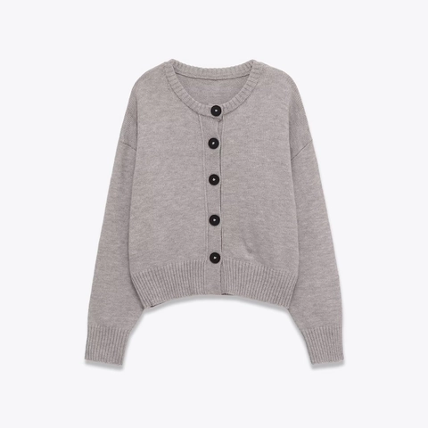 Women Knit Cardigan Sweater Long Sleeve Button Up Round Neck Solid Color Soft Minimalist Casual Outerwear Chic Top