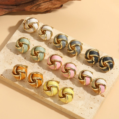 Vortex Knot Stud Earrings Copper Enamel Colorful Geometric Sphere Vintage French Style Accessories For Women