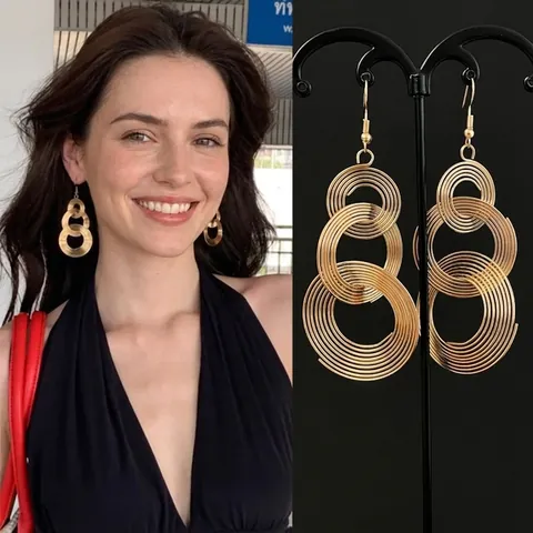 Spiral Layered Concentric Hoop Drop Earrings With 925 Sterling Silver Earring Post Vintage Metallic Texture Jewelry For Women