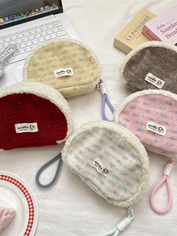 Damen Süße Plüsch Patchwork Muschel Kulturtasche Weich Fleece Reise Kosmetiktasche Reißverschluss Organizer Mit Handschlaufe