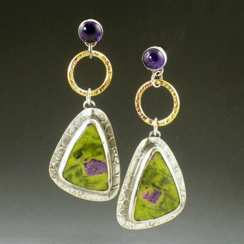 Pendientes Colgantes Bohemios Vintage Con Amatista Natural Y Piedra Semipreciosa Metal Martillado Geométrico Para Mujeres