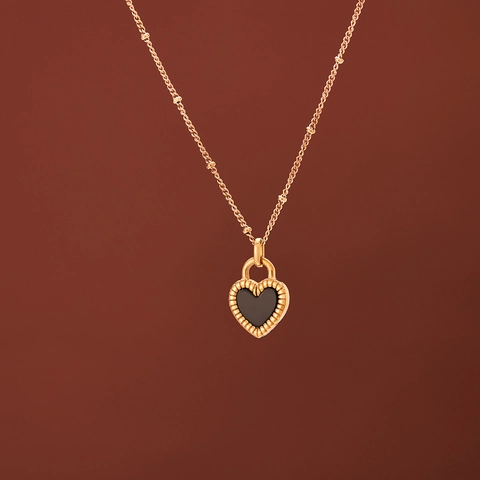 Collana Con Pendente a Cuore Bianco e Nero Bifacciale per Donna Catena a Clavicola in Acciaio Inossidabile Gioielli