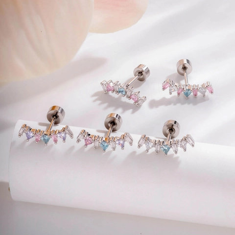 Curved Arc Ear Cartilage Stud Titanium Steel Copper Micro Pave Zircon Heart Shape Piercing Body Jewelry Sweet Women Accessory