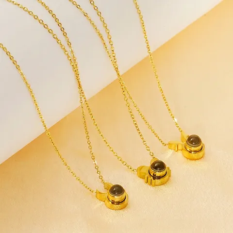 Chinese Zodiac Multi-Language I Love You Projection Pendant Necklace 18K Gold Plated Stainless Steel Niche Jewelry