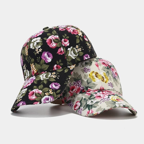Floral Print Baseball Cap Vintage Canvas Outdoor Sun Protection Ethnic Flower Adjustable Curved Brim Hat Women Men