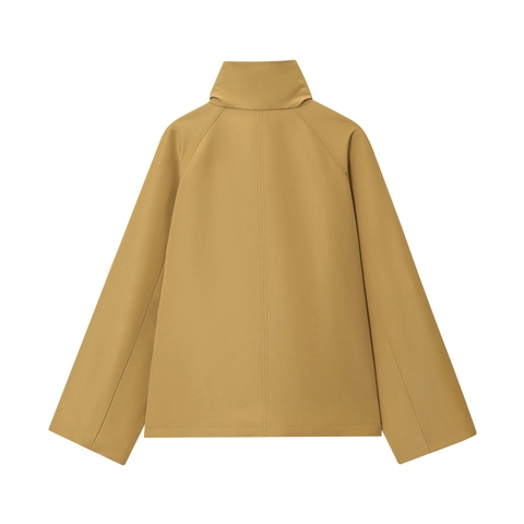 Women Short Trench Coat Polyester Solid Color Stand Collar Loose Fit Long Sleeve Jacket For Fall Winter