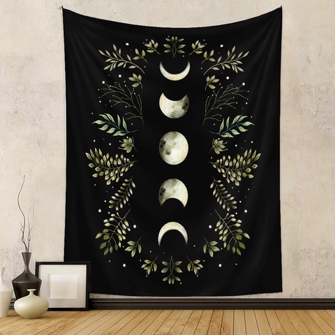 Arazzo Bohémien Fasi Lunari Notte Stellata Cactus Floreale Poliestere Appeso A Parete Camera Da Letto Soggiorno Misterioso Estetico