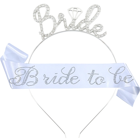 Ensemble Serre-tête Couronne Bride To Be en Strass et Écharpe en Satin Lettres Brillantes en Alliage de Zinc pour Mariage