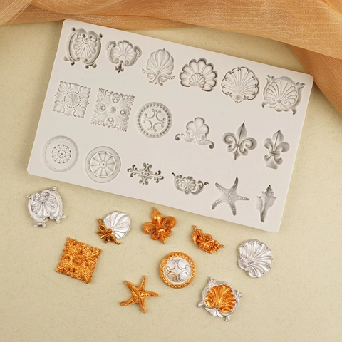 Vintage European Relief Silicone Cake Mold Fondant Chocolate Mousse Dessert Baking Tools Shell Sea Star Pattern Decorative