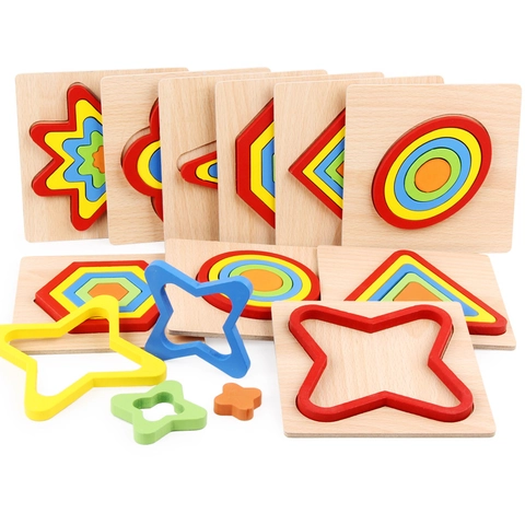 Wooden Montessori Shape Puzzle Toy For Kids Early Learning Color Cognition Geometric Stacking Educational Game