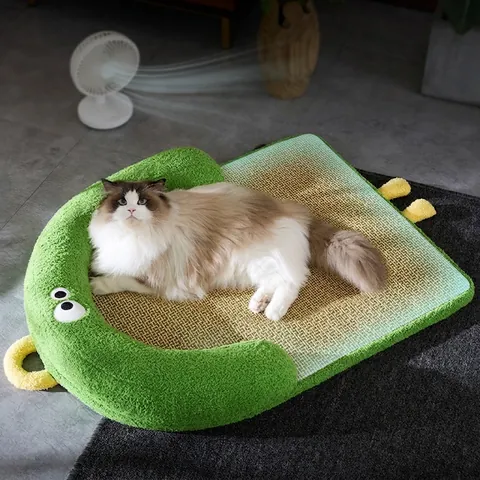 Pet Cooling Mat Summer Cat Bed Woven Vine Bamboo Breathable Cartoon Dinosaur Duck Puppy Sleeping Cushion Non-slip