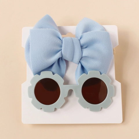 Baby Girl Bow Headband And Flower Sunglasses Accessory Matching For Toddler Kids Infant Fabric Plastic Cute