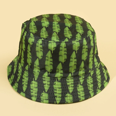 Vissershoed Polyester Tropische Bananenblad Print Dubbelzijdig Zomer Strand Zonbescherming Casual Reizen Zonnehoed